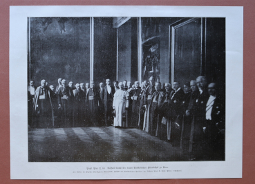 Kunst Druck Rom 1909 Papst Pius X im Raffael Saal neue Vatikanische Pinakothek